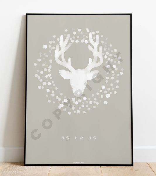 PRINT - WEIHNACHTEN HIRSCH BEIGE