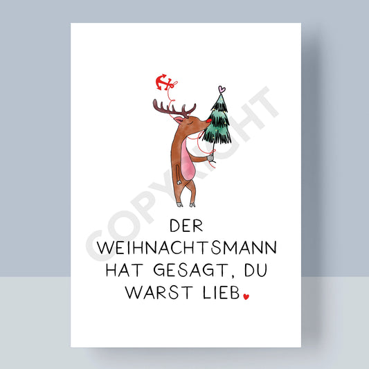 WEIHNACHTSPOSTKARTE - DER WEIHNACHTSMANN HAT GESAGT, DU WARST LIEB